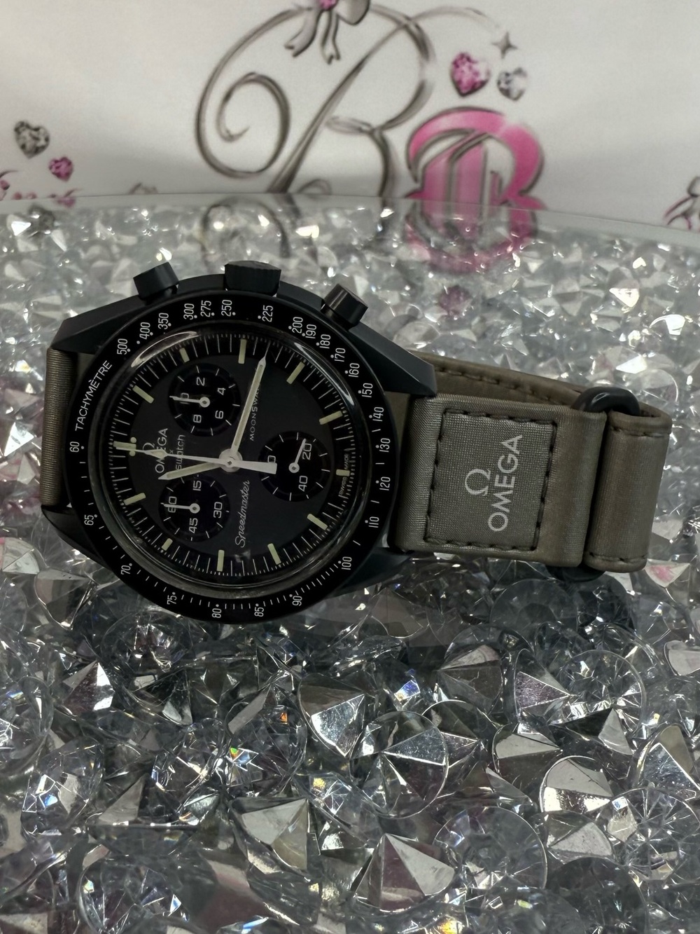 Omega swatch mission to mercury moon Black Dial Chronograph Grey Strap
